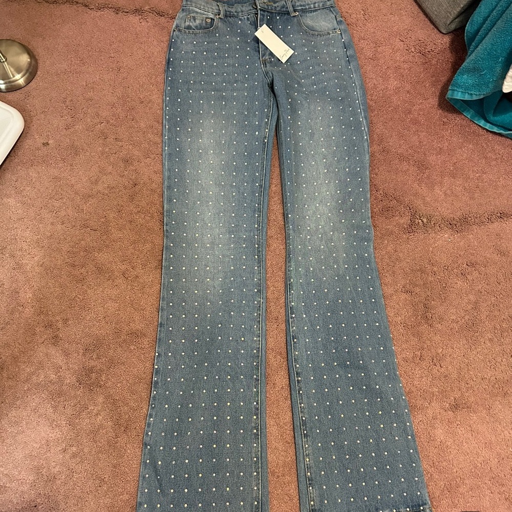 Rhinestone studded flare jeans